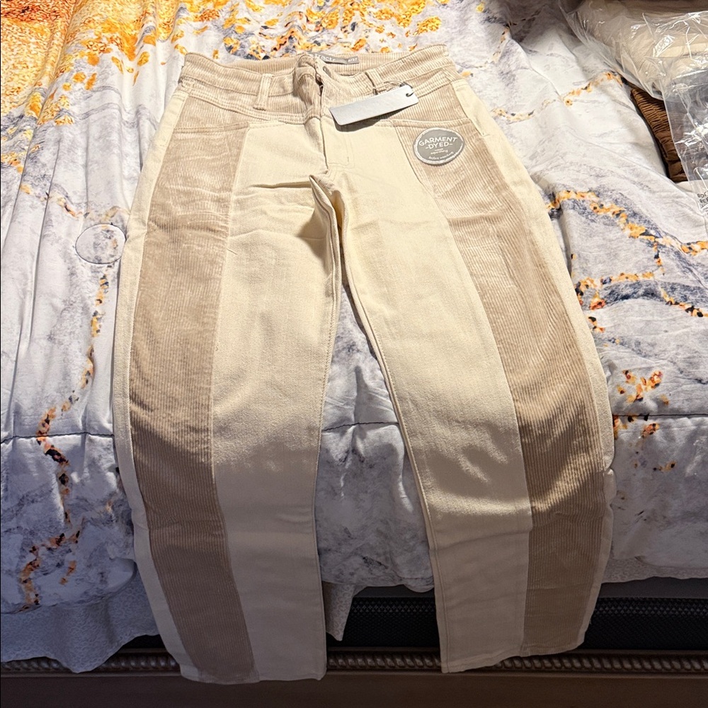 Tractr Cream and Tan Straight Leg Jeans